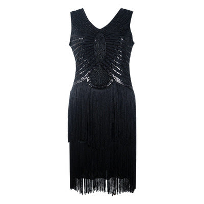 Black Sequin Gatsby Dress with Fringing
