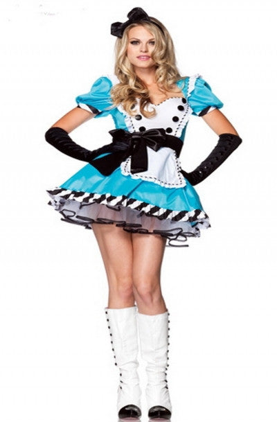 Bright Blue Satin Alice In Wonderland Costume