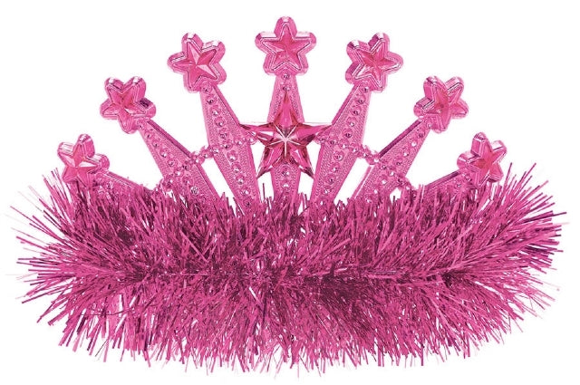 Hot Pink Tiara With Tinsel