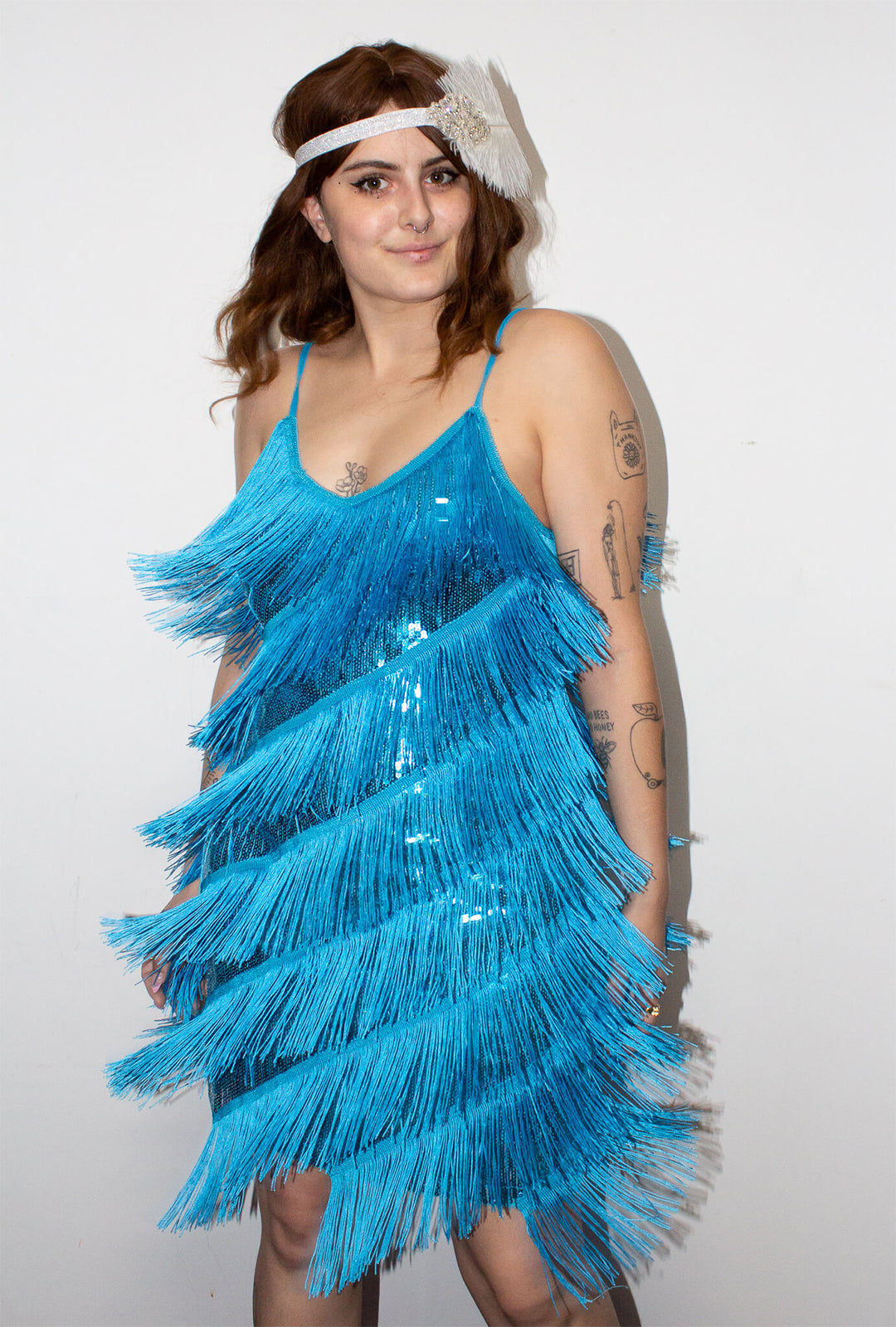 Blue dress outlet with fringe