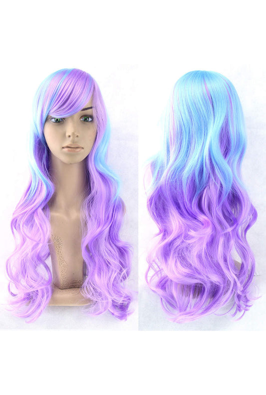 Blue and Purple Long Curly Wig