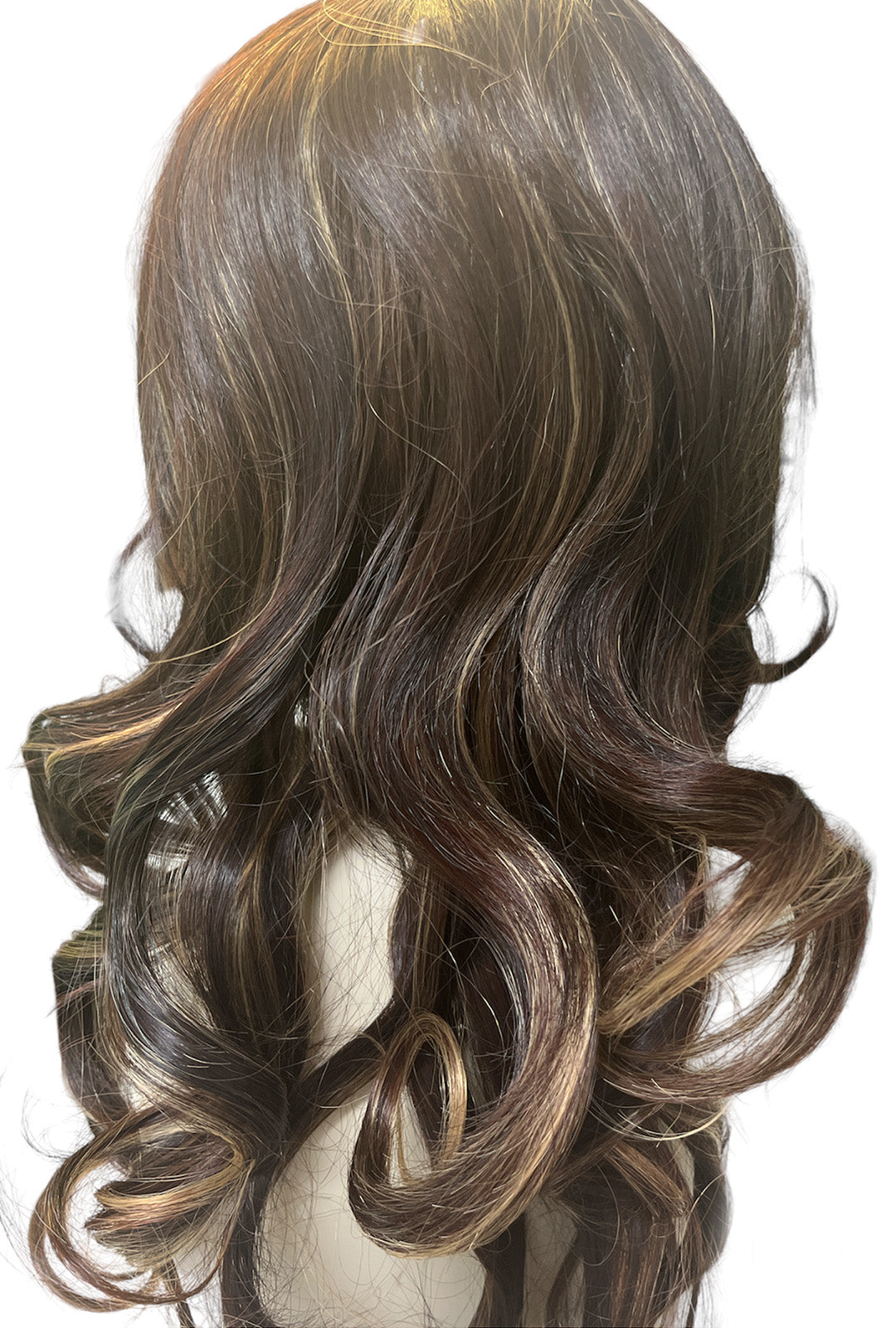 Long Brown & Golden Highlights Curly Wig