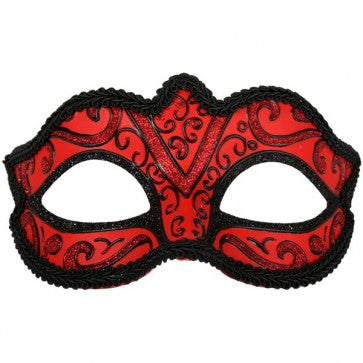 Red and Black Plain Glitter Mask