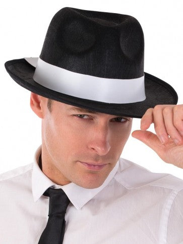 Black Gangster Hat with White Band