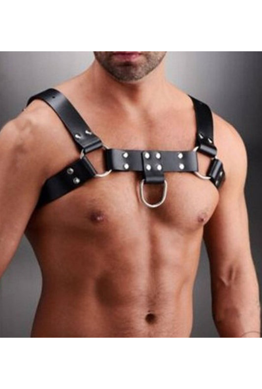 Mens Black Pleather Chest Harness