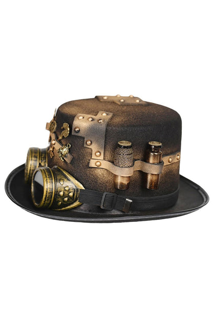Steampunk Black & Gold Hat with Trinkets and Goggles (EE)