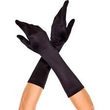 38cm Mid Length Black Satin Gloves