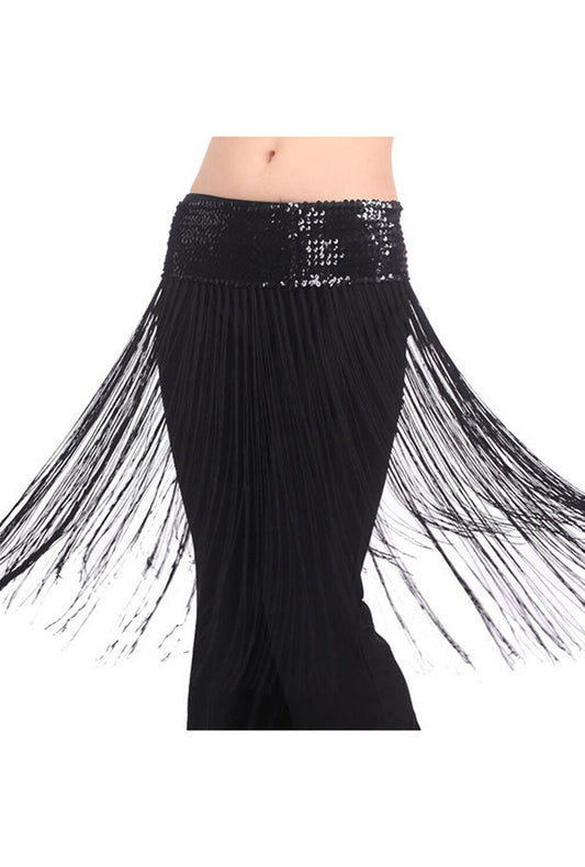 Black Sequin Fringe Tassel Belt