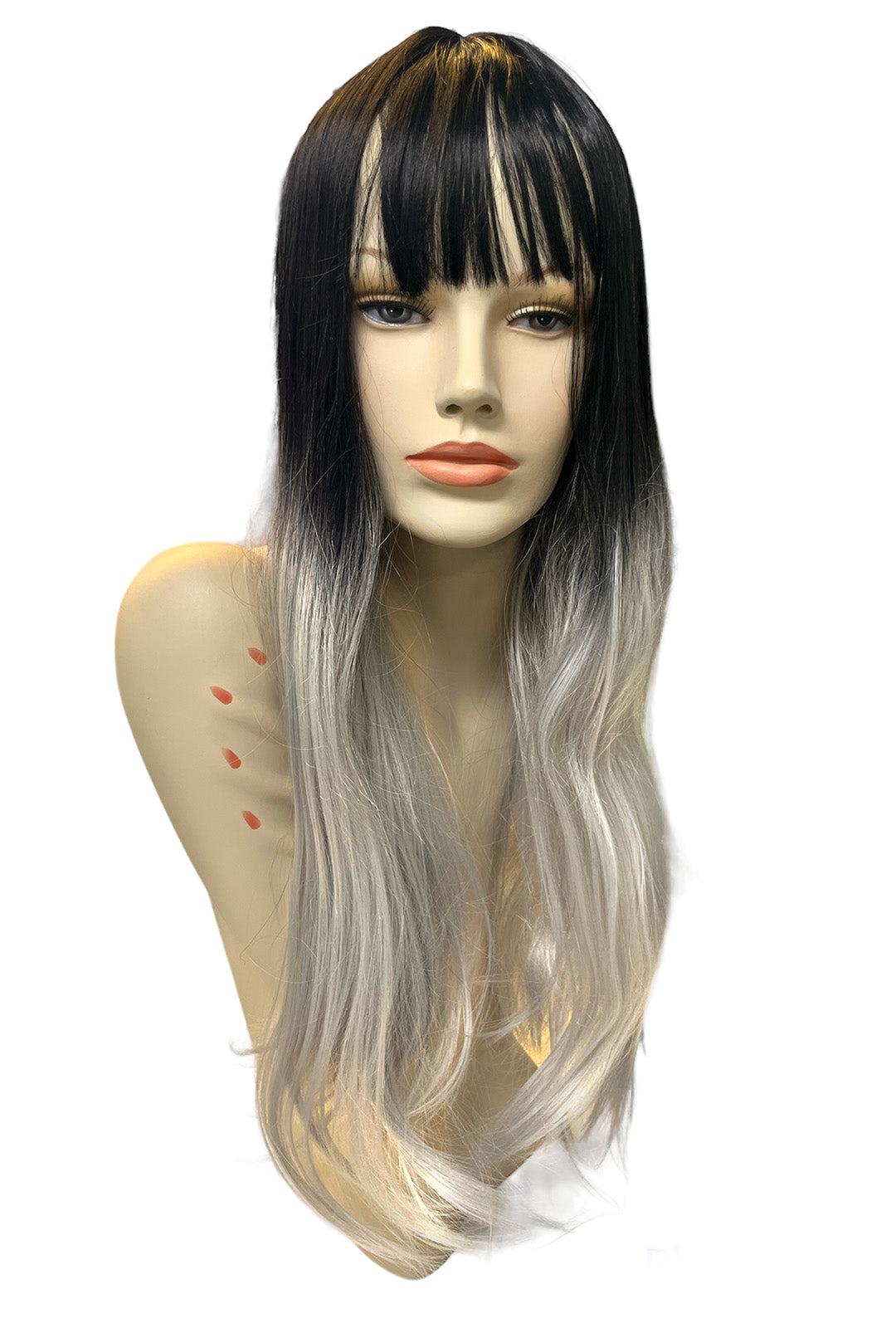 Deluxe Long Straight Black to Platinum Silver Ombre Wig