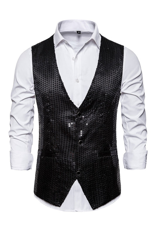 Black Shiny Sequin Waistcoat