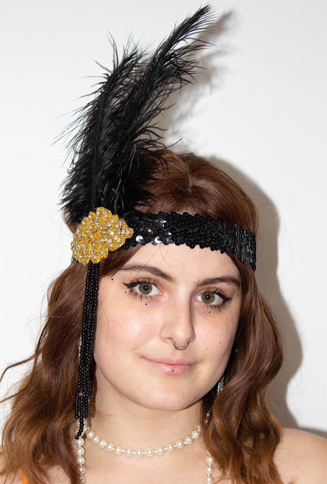 Black and Gold Feather Gatsby Headband