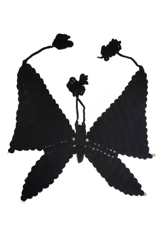 Black Knit Halter Butterfly Top