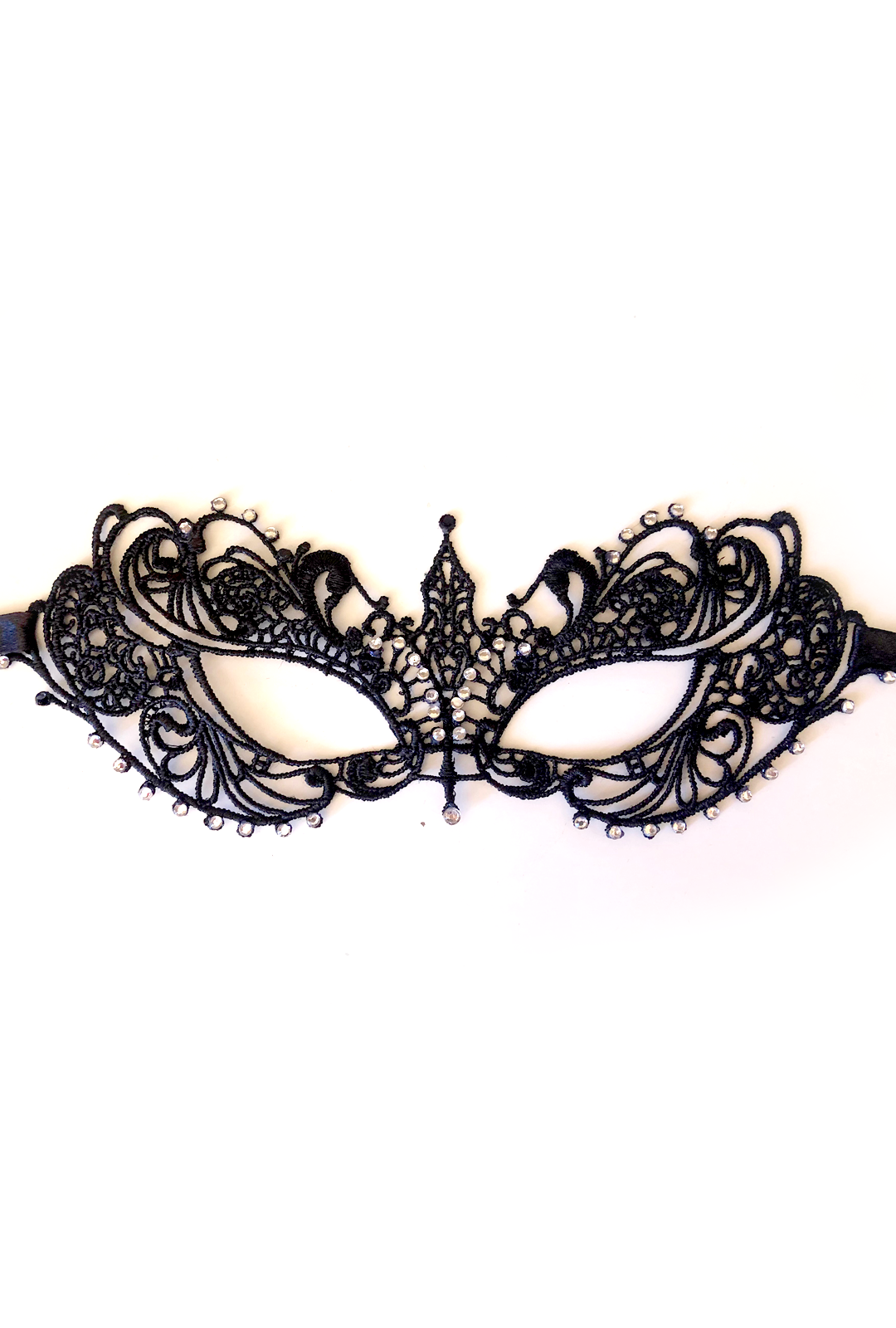 Black with Silver Rhinestones Lace Mask