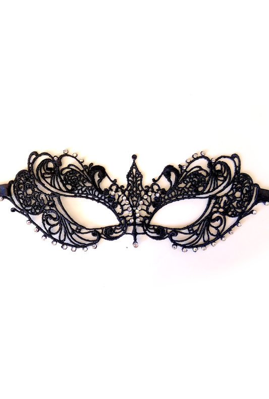 Black with Silver Rhinestones Lace Mask