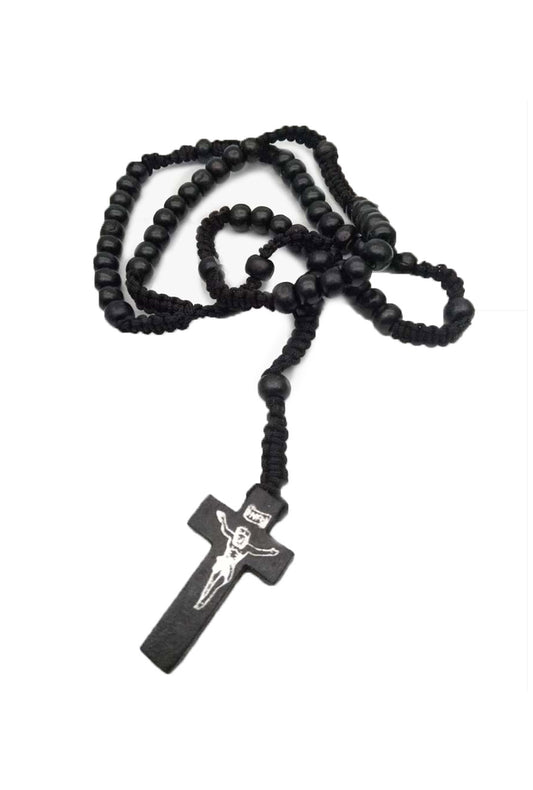 Black Beaded Crucifix Necklace