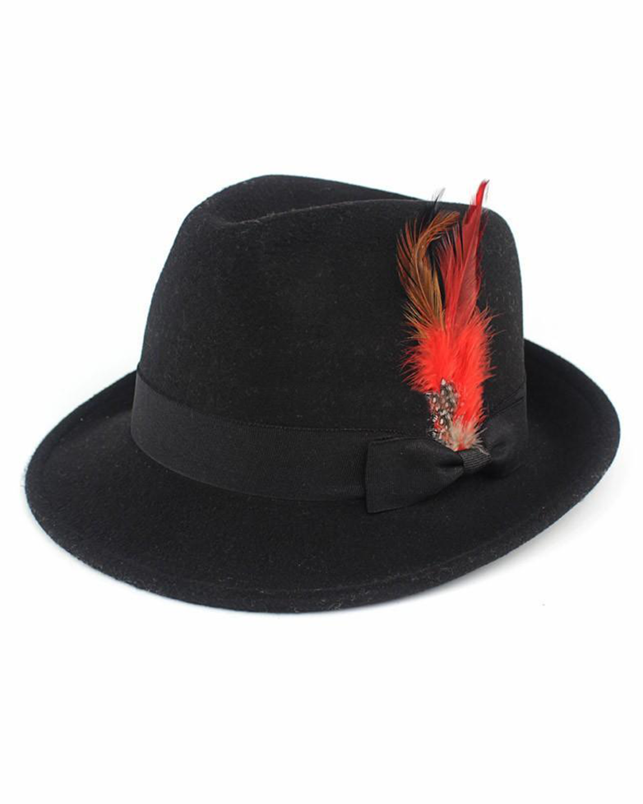 Black Grey Trilby Hat with Feather