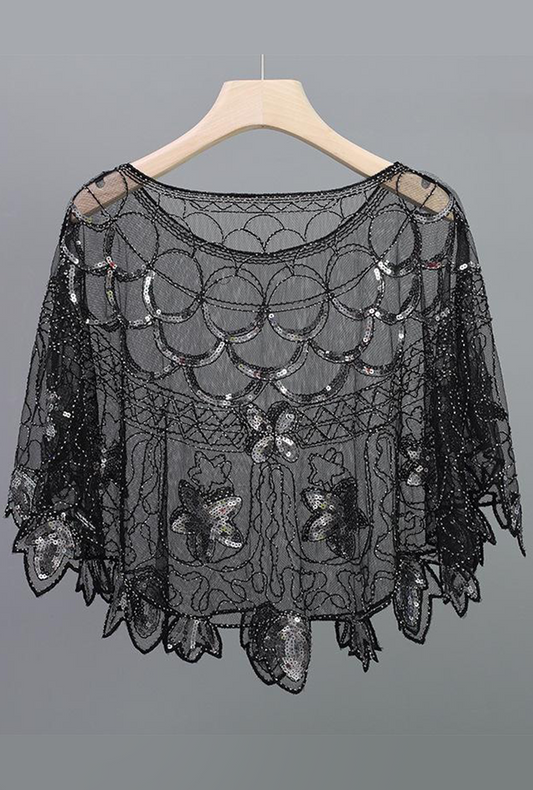 Great Gatsby Black and Silver Shawl Cape