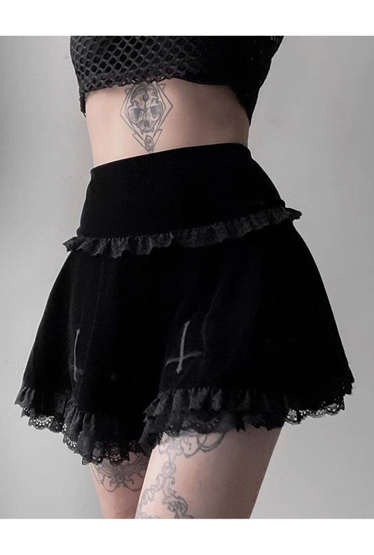 Gothic Velvet Black Cross Skirt