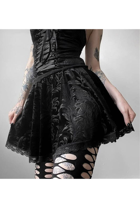 Gothic Velvet Black Skater Skirt
