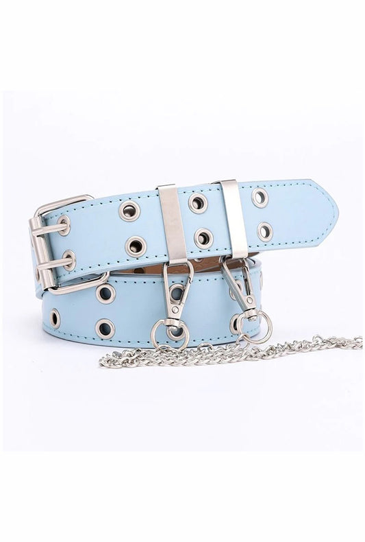 Baby Blue Double Grommet Belt with Chain