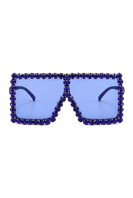Fashion Royal Blue Rhinestone Frame Glasses