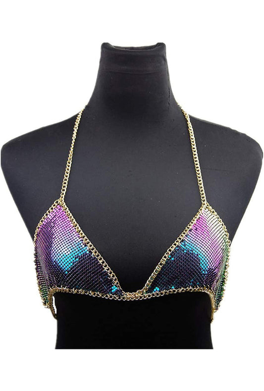 Iridescent Purple Metal Mesh Triangle Bra