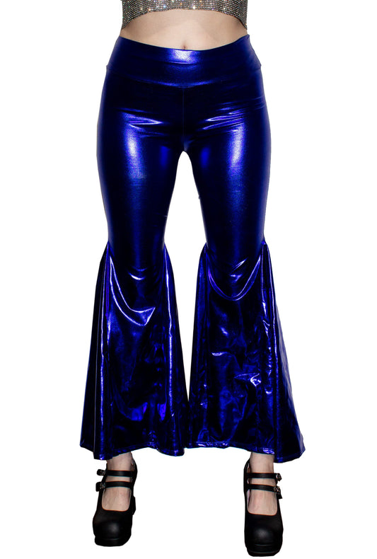 Metallic Royal Blue Flared Disco Pants