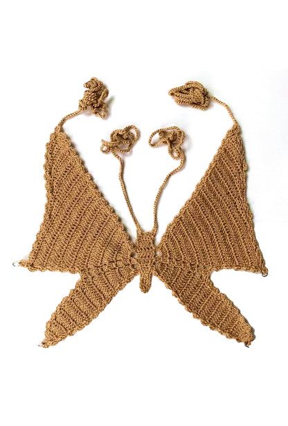 Brown Knit Halter Butterfly Top