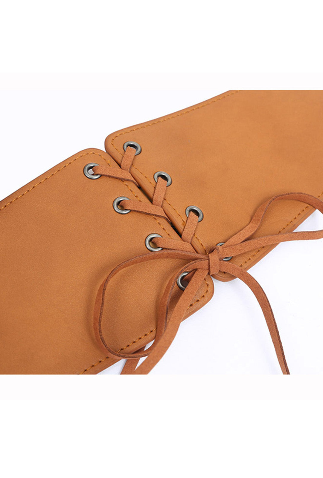 Tan Brown Pleather Lace-Up Belt