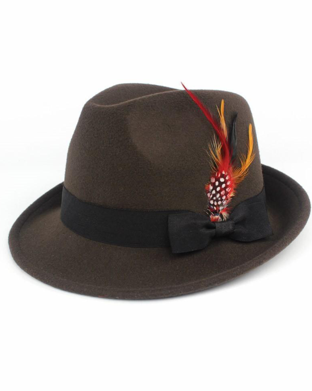Brown Trilby Hat with Feather