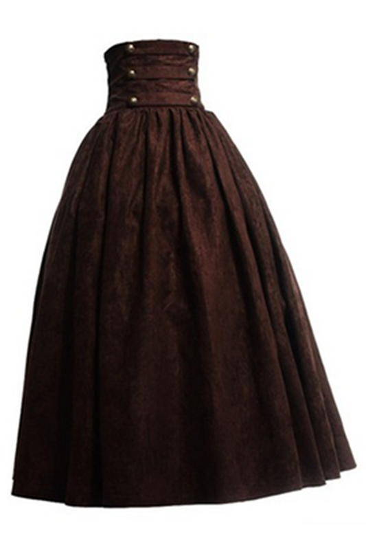 Brown High Waisted Pleated Long Skirt