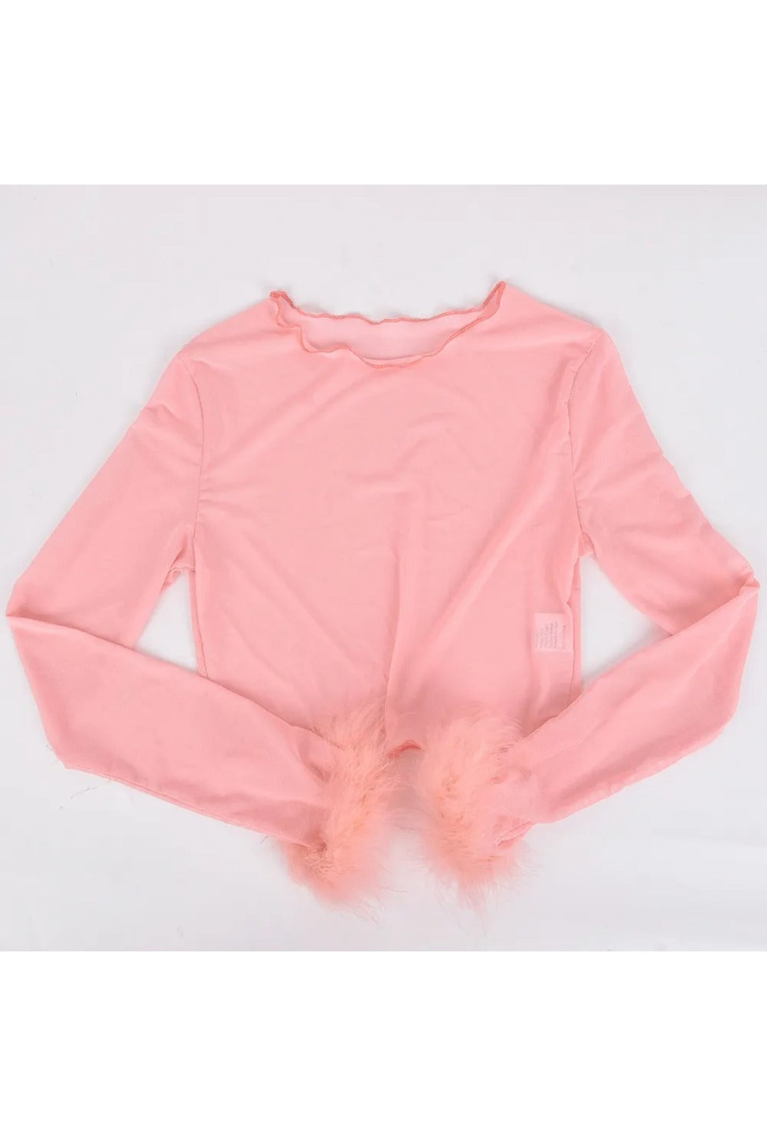 Pink Mesh Long Sleeve Fluffy Top