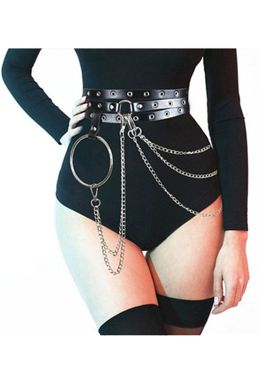 Chunky Black Ring and Chain Belt