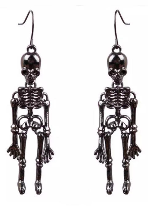 Chrome Black Skeleton Dangle Earrings