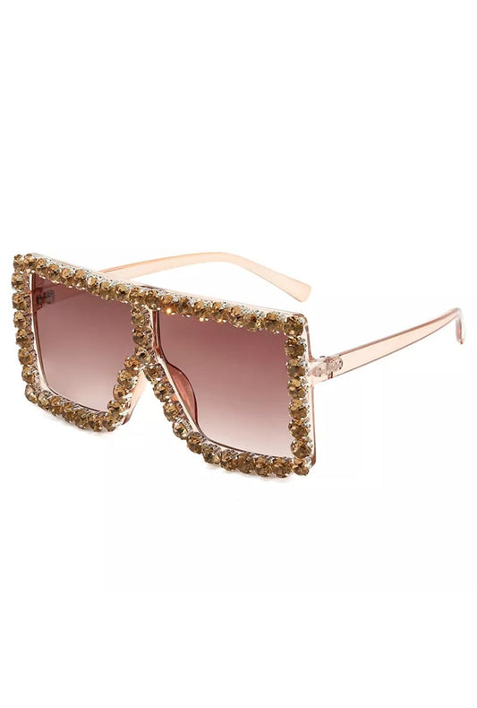 Fashion Coffee Rhinestone Frame Glasses