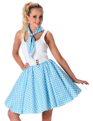 Pastel Blue 1950's Polka Dot Skirt and Necktie
