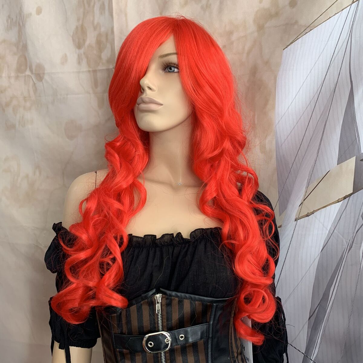 Deluxe Long Bright Red Curly Wig