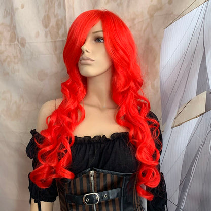 Deluxe Long Bright Red Curly Wig