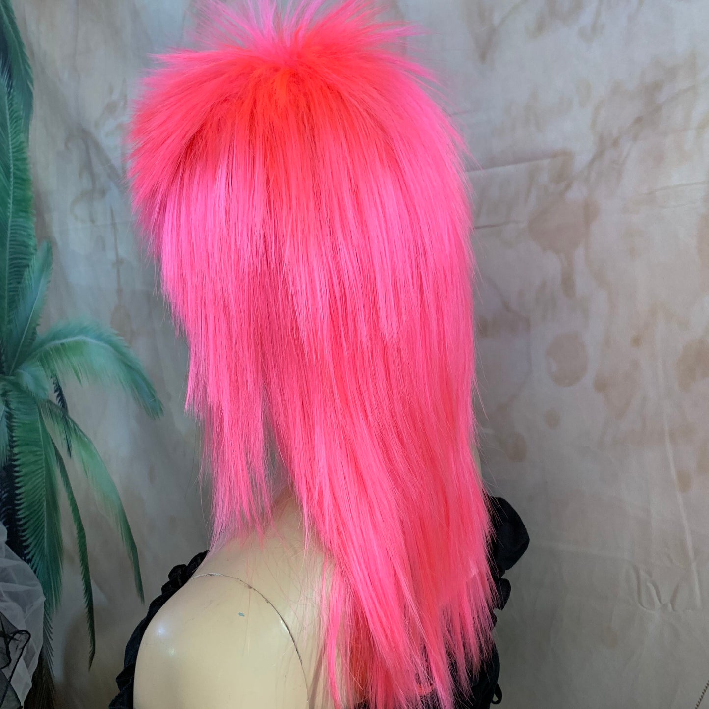 Fluro Pink 80's Deluxe Mullet Wig