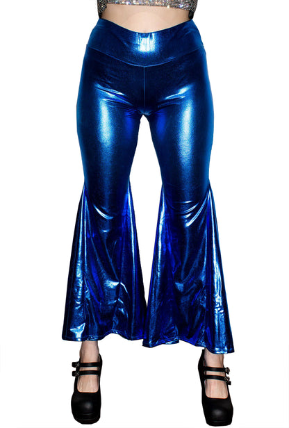 Metallic Sapphire Blue Flared Disco Pants