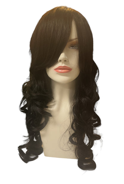 Deluxe Long Darkest Brown Curly Wig