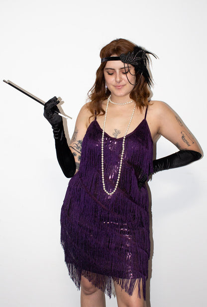 purple flapper dress Dark Purple Diagonal Fringe Sequined Flapper Dress – Hurly-Burly