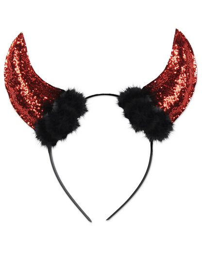 Glitter Devil Horns with Faux Fur Trim Headband