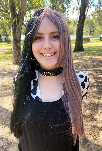 Deluxe Two Toned Long Black & Dusty Purple Wig