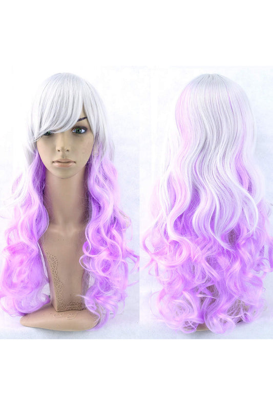 White and Lilac Purple Long Curly Wig