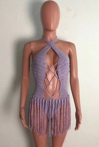Crochet Purple Fringe Bodysuit