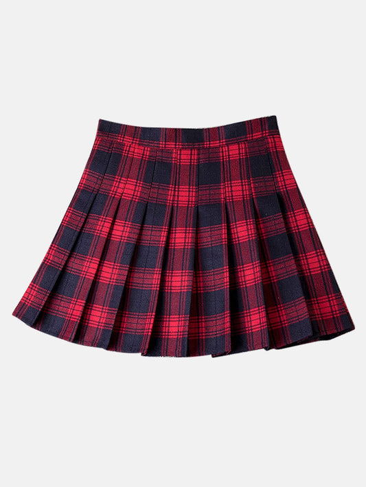 Red and Navy Blue Plaid Flannelette School Skirt