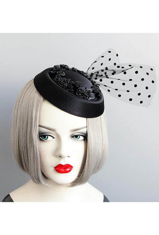 Black Fascinator with Roses & Tulle (W)