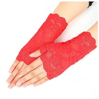 Red Fingerless Lace Gloves