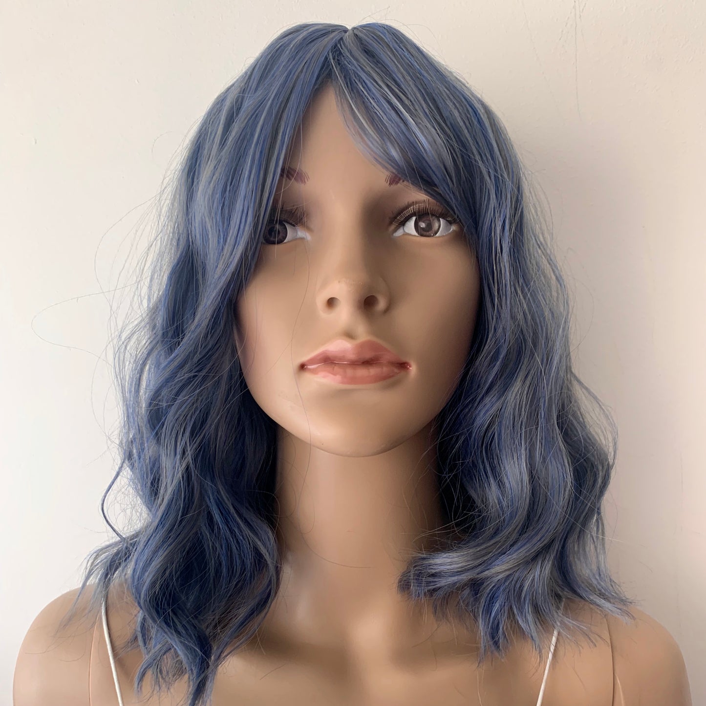 Deluxe Shoulder Length Loose Wave Dusty Blue Wig